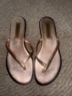 Vintage Burberry Rose Gold Metallic Logo Flip Flop Sandals for Women
